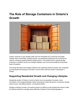 The Role of Storage Containers in Ontario’s Growth