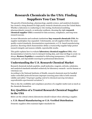 Research Chemicals in the USA Finding Suppliers You Can Trust