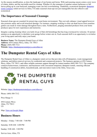 Seasonal Cleanup Made Easy with Affordable Dumpsters in Allen, TX.