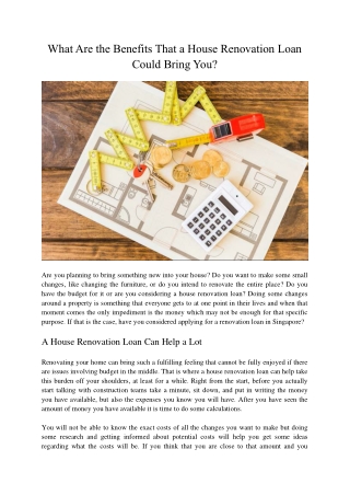 What Are the Benefits That a House Renovation Loan Could Bring You?