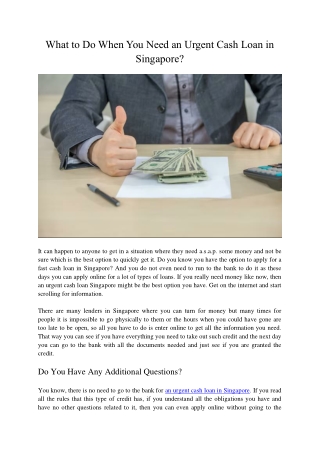 What to Do When You Need an Urgent Cash Loan in Singapore?