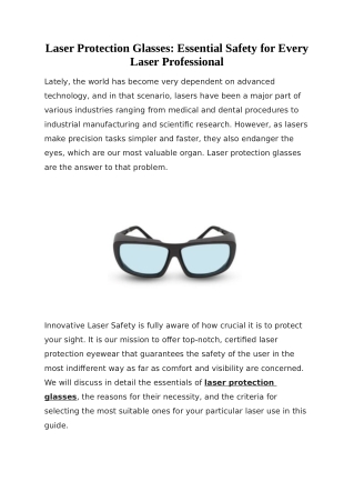 Laser Protection Glasses: Essential Safety for Every Laser Professional