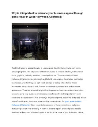 Why is it important to enhance your business appeal through glass repair in West Hollywood, California