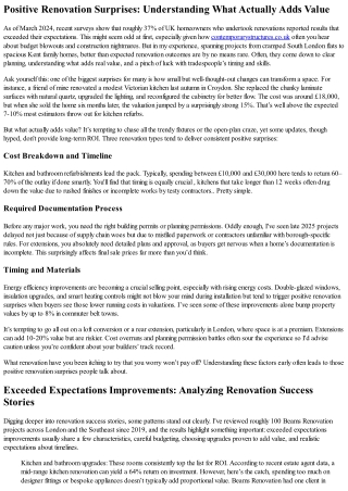 Better than Expected Renovation Outcomes: Positive Renovation Surprises for UK H