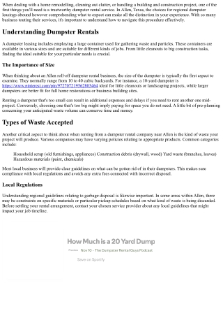 What to Expect from Your Local Dumpster Rental Near Allen