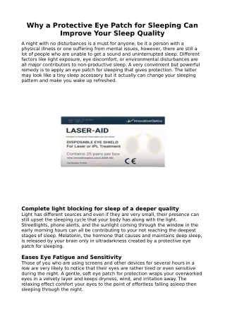 Why a Protective Eye Patch for Sleeping Can Improve Your Sleep Quality