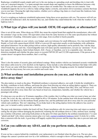Anderson Auto Glass Experts: 7 Questions to Ask Before Replacing Your Windshield
