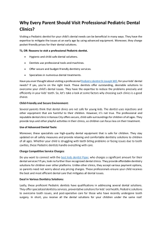 Why Every Parent Should Visit Professional Pediatric Dental Clinics