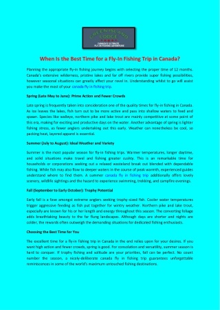 When Is the Best Time for a Fly-In Fishing Trip in Canada