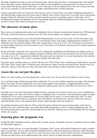 Anderson Windshield Replacement for Classic and Vintage Cars