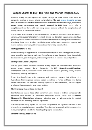 Copper Shares to Buy Top Picks and Market Insights 2025