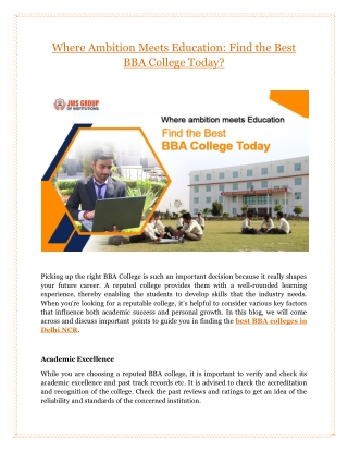 Where Ambition Meets Education: Find the Best BBA College Today?