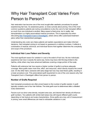 Why Hair Transplant Cost Varies From Person to Person
