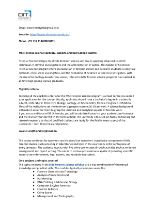 MSc Forensic Science Eligibility, Subjects and Best College Insights