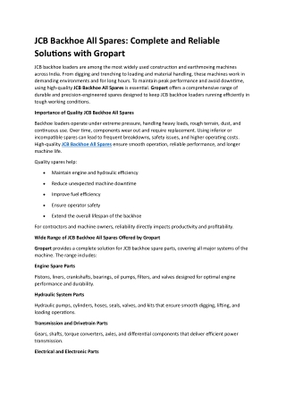 JCB Backhoe All Spares: Complete and Reliable Solutions with Gropart