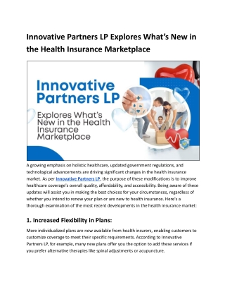 Innovative Partners LP Health Coverage For Tomorrow