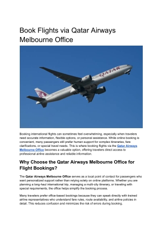 Book Flights via Qatar Airways Melbourne Office