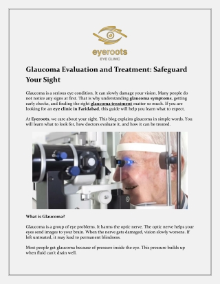Expert Glaucoma Treatment at Top Eye Clinic in Faridabad