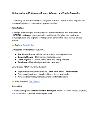 Orthodontist in Kottayam – Braces, Aligners, and Smile Correction