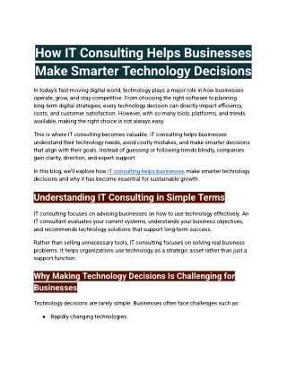 How IT Consulting Helps Businesses Make Smarter Technology Decisions