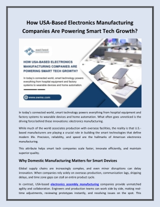 How USA-Based Electronics Manufacturing Companies Are Powering Smart Tech Growth