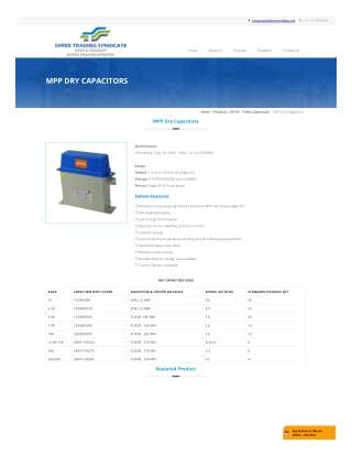 MPP Dry Capacitors, Distributor, Dealer, Supplier, Mumbai, India