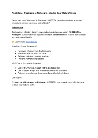 Root Canal Treatment in Kottayam – Saving Your Natural Teeth