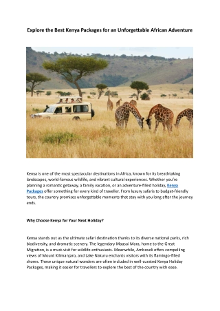 Explore the Best Kenya Packages for an Unforgettable African Adventure