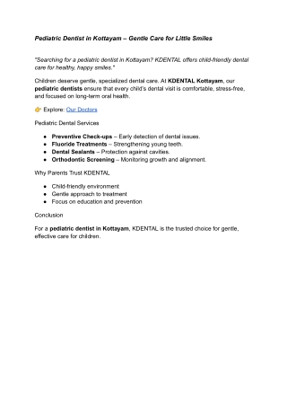 Pediatric Dentist in Kottayam – Gentle Care for Little Smiles