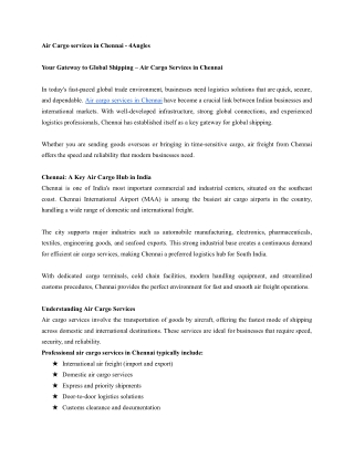 Your Gateway to Global Shipping – Air Cargo Services in Chennai