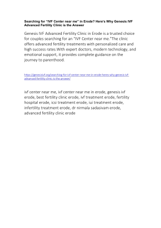 Searching for “IVF Center near me” in Erode Here’s Why Genesis IVF Advanced Fertility Clinic is the Answer