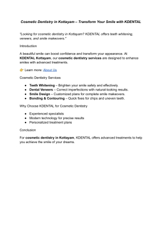 Cosmetic Dentistry in Kottayam – Transform Your Smile with KDENTAL