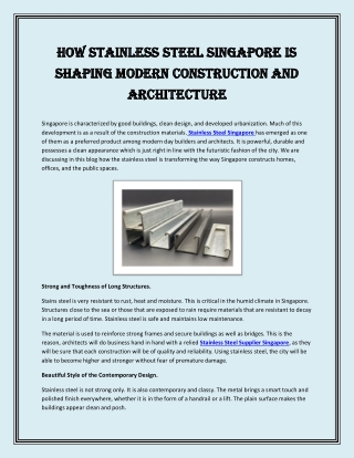 How Stainless Steel Singapore is Shaping Modern Construction and Architecture