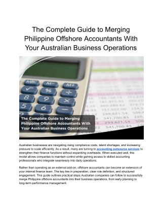 The Complete Guide to Merging Philippine Offshore Accountants With Your Australi
