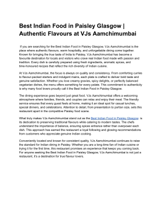 Best Indian Food in Paisley Glasgow _ Authentic Flavours at VJs Aamchimumbai