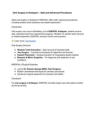 Oral Surgery in Kottayam – Safe and Advanced Procedures