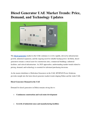 Diesel Generator UAE Market Trends: Price, Demand, and Technology Updates