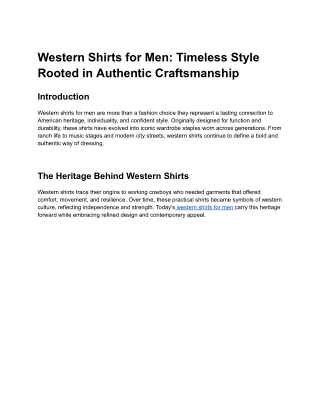 Western Shirts for Men Timeless Style Rooted in Authentic Craftsmanship