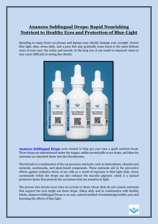 Ananeoo Sublingual Drops- Rapid Nourishing Nutrient to Healthy Eyes and Protection of Blue-Light