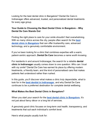 Your Guide to Choosing the Best Dental Clinic in Bangalore – Why Dental De Care 