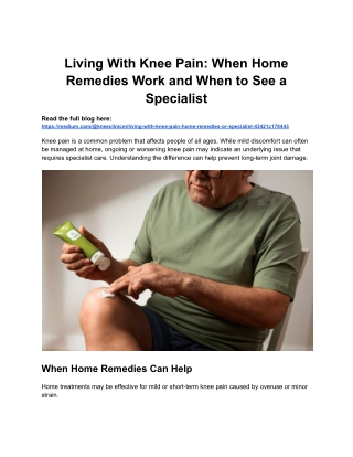 Living With Knee Pain: Home Care vs Specialist Help