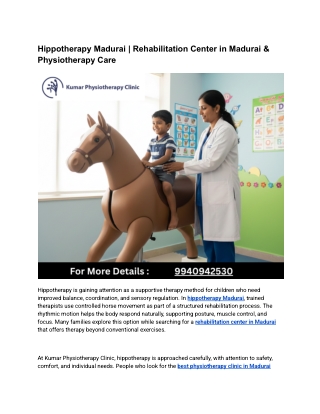 Hippotherapy Madurai | Rehabilitation Center in Madurai & Physiotherapy Care