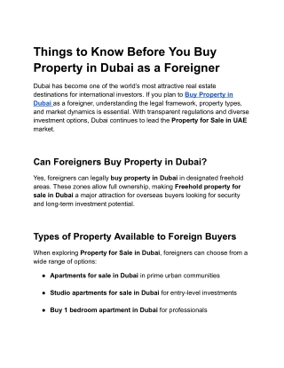 Things to Know Before You Buy Property in Dubai as a Foreigner