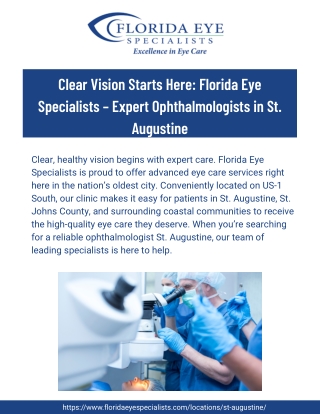 Clear Vision Starts Here Florida Eye Specialists – Expert Ophthalmologists in St. Augustine (Dec 25)