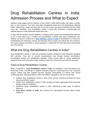 Drug Rehabilitation Centres in India: Admission Process and What to Expect