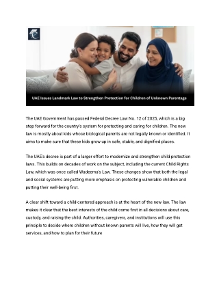 UAE Issues Landmark Law to Strengthen Protection for Children of Unknown Parenta