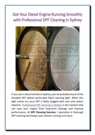 Get Your Diesel Engine Running Smoothly with Professional DPF Cleaning in Sydney