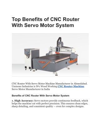 Top Benefits of CNC Router With Servo Motor System