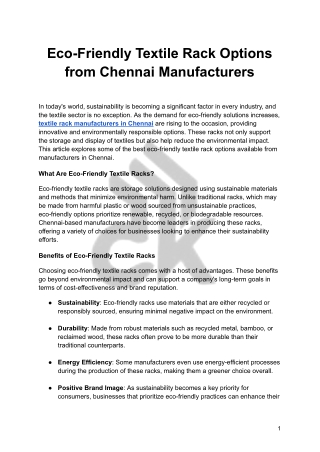 Eco-Friendly Textile Rack Options from Chennai Manufacturers