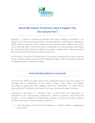Ayurvedic Seizure Treatment Does It Support You Live Seizure Free